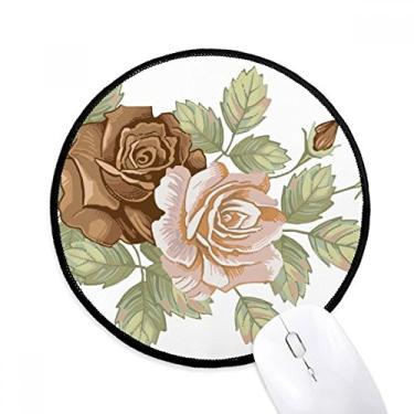 Imagem de Tapete redondo de escritório para computador com rosas brancas e flores de rosa