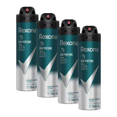 Imagem de Kit 4 Desodorantes Antitranspirante Rexona Men Sem Perfume 150ml cada