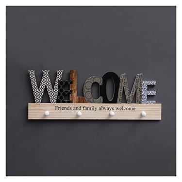 Imagem de KIZQYN Ganchos de casaco criativo vento letra casaco gancho loja de roupas decoração de parede armazenamento pendurado na parede para banheiro sala de estar quarto cabide de casaco montado na parede (cor: bem-vindo)