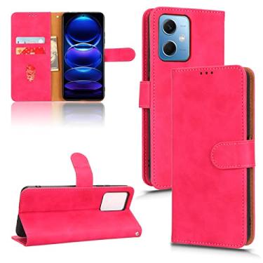 Imagem de Capas de telefone Business Skin Feel compatíveis com Xiaomi Redmi Note 12 12 Pro 5G Capa de couro slots para cartão clipe de carteira capa de telefone à prova de choque (rosa vermelha, Redmi Note 12 5G)