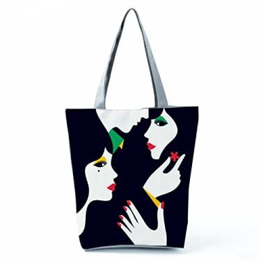 Imagem de Bolsas femininas afro douradas impressas bolsa de ombro moda bonita bolsa de compras ecológica portátil bolsa de praia de alta capacidade, Hl0105 (??)