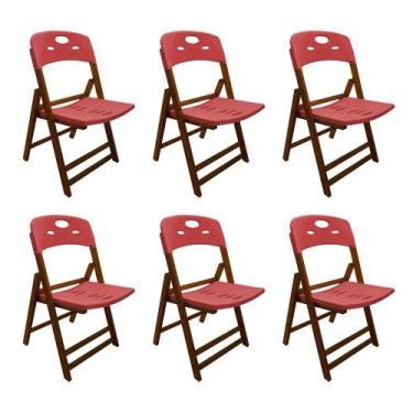 Imagem de Kit Com 6 Cadeiras Dobraveis De Madeira Elegance Mel Polipropileno Ver