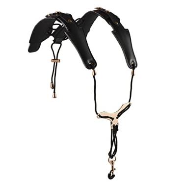 Imagem de LAURAG Alça de saxofone ajustável Saxofone Arnês Alça Saxofone acolchoado Alça de ombro Alça de couro Sax Alça Gancho de metal para saxofones tenor/soprano/alto clarinete