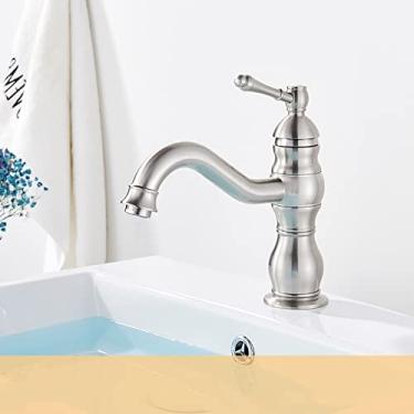 Imagem de Torneira de lavatório de latão antigo 5 cores montada no convés com alça única para banheiro guindaste bico longo lavatório pia torneira misturadora quente e fria, 2