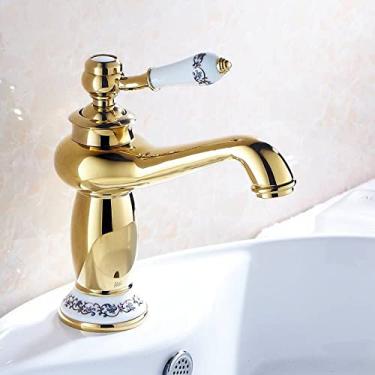 Imagem de Torneira de lavatório de água quente e fria de latão Bacia antiga é uma torneira preta com torneiras de banheiro de alça única, D