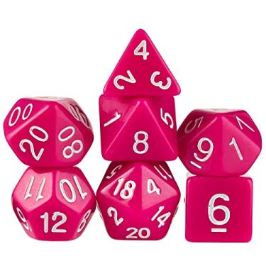 Imagem de Conjunto de 7 dados de poliéster Wiz Dice Dragonberry Dice, sólido neon magenta rosa mesa RPG dados com caixa de exibição transparente