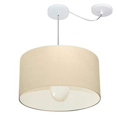 Imagem de Lustre Pendente com Desvio de Centro Cúpula Tecido 50x30 cm, Vivare Iluminação, Pendente4231 LA, Algodão Cru, Médio