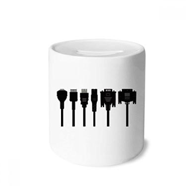 Imagem de DIYthinker Cabo de carregamento preto padrão caixa de dinheiro caixa de cerâmica porta-moedas presente de cofrinho