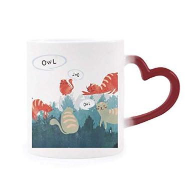 Imagem de Caneca de grés que falam com coruja protege os amantes de animais de estimação sensível ao calor Caneca vermelha que muda de cor