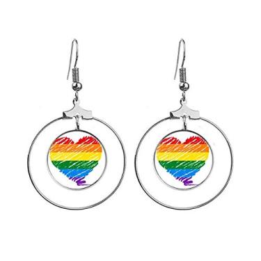 Imagem de Arco-íris Gay Coração LGBT Brincos de argola pendentes Joias Círculo Gota