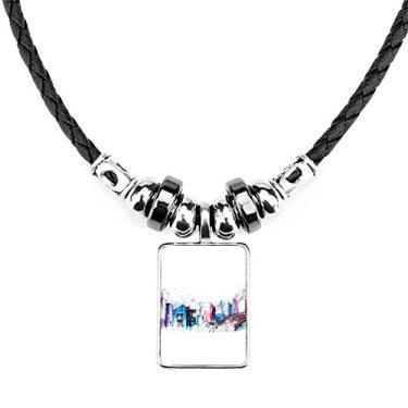 Imagem de DIYthinker Colar moderno arranha-céus aquarela joia torque pingente de corda de couro