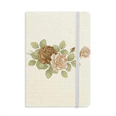 Imagem de Caderno de flores de rosas brancas com estampa de folhas e rosas oficiais em tecido rígido diário clássico