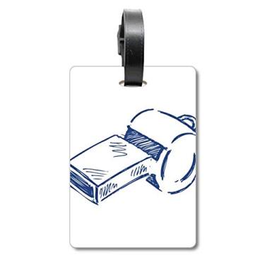 Imagem de Apito de futebol de desenho animado azul bolsa de viagem etiqueta etiqueta cartão de bagagem pendurado etiqueta de bordado