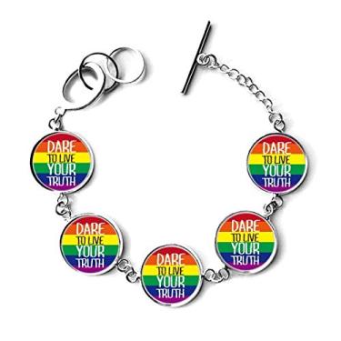 Imagem de DIYthinker Pulseira Live Your Truth LGBT com bandeira do arco-íris