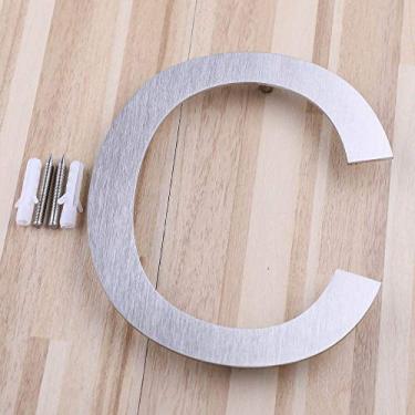 Imagem de Placa de casa flutuante 3D de 12,7 cm, número 0-9 letra ABCD, placa de porta de alfabeto digital de aço inoxidável, para hotéis, endereço ao ar livre, placa de correio, prata, método de parafuso, antiferrugem, durável