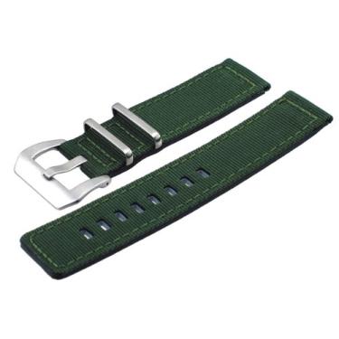 Imagem de Pulseira de relógio de substituição com 2 peças de tela têxtil de qualidade de design italiano, 20 mm, verde militar, pré-V, fivela