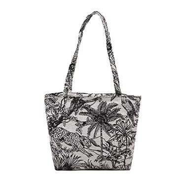 Imagem de Bolsa de ombro retrô bordada de lona leve, bolsa de mão casual, capacidade, bolsa de mão fashion