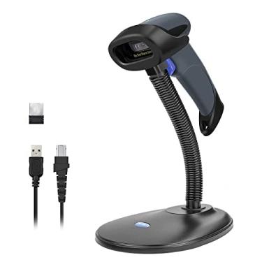 Imagem de NETUM Scanner de código de barras QR 2D sem fio com suporte, Bluetooth 3 em 1 e 2,4 GHz sem fio e USB com fio leitor de imagem de código de barras automático compatível com laptops, computadores, caixa, ponto de venda