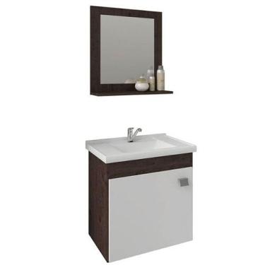 Imagem de Gabinete Para Banheiro Irís 44 Cm Com Espelho Mgm Móveis Café/Branco
