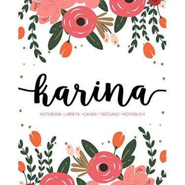 Imagem de Karina: Notebook - Libreta - Cahier - Taccuino - Notizbuch: 110 pages paginas seiten pagine: Modern Florals First Name Notebook in Coral, Pink & Orange on White ACH436c