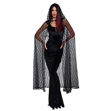 Imagem de Dreamgirl Fantasia de renda para adultos, capa com capuz, acessório de fantasia de Halloween para mulheres, preta, Preto, One Size