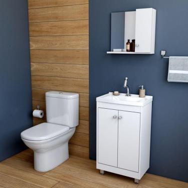 Imagem de Conjunto Gabinete para Banheiro Cuba 2 Portas e Espelheira Essenza Ozini Branco