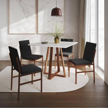 Imagem de Conjunto de Jantar Mesa Mônaco 90cm Tampo Branco com 4 Cadeiras Pretas Base Cobre