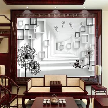 Imagem de TUYIFA Papel de parede 3D papel de parede armário quadrado abstrato dente-de-leão Ting mural de parede de fundo de espaço longo (138''x100''(350x256 cm), pano de seda)