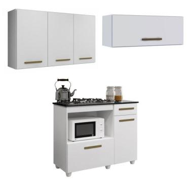 Imagem de Conjunto Balcão para Cooktop 5 bocas 2 portas 1 gaveta e 2 Armários Aéreo Branco