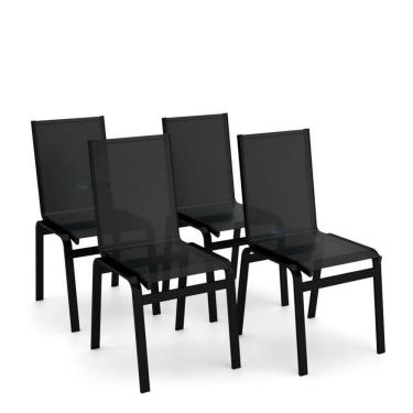 Imagem de Kit 4 Cadeiras Jantar Gourmet Alumínio Preto Tela Preto