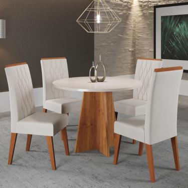 Imagem de Conjunto Sala de Jantar Mesa Fiorenza 4 Cadeiras Cristal Viero - Mel/Blonde/Veludo Marfim