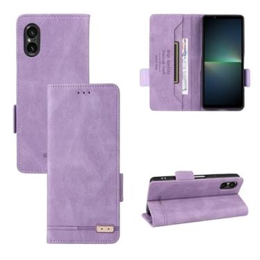 Imagem de Capa para Sony Xperia 5 V 2023 Capinha de couro PU com suporte para cartão case flip de proteção com fechamento magnético - Roxo