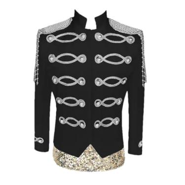Imagem de Blazer masculino slim fit England Stage Costumes para cantores jaqueta blazer steampunk cosplay fantasia, Preto, prata, Large