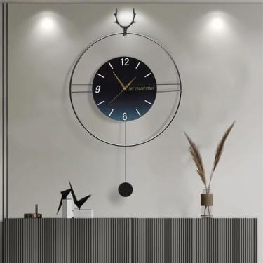 Imagem de Relógio de parede com pêndulo grande sem tique-taque para sala de estar, relógio de parede de alce para decoração de casa quarto relógio de parede moderno (cor: preto, tamanho: 60 x 85 cm)