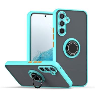 Imagem de Para Samsung Galaxy A54 A34 A14 5G Capa à prova de choque com suporte de anel de metal fosco Armadura Capa de telefone para Samsung A54 M14 M54 5g Capa traseira, azul celeste, para Samsung A54 5G