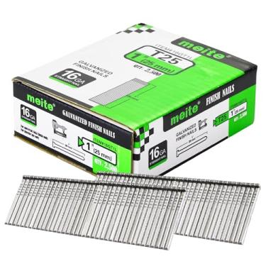 Imagem de Meite Pregos com acabamento de calibre 16, galvanizado, 2.5 cm (1 polegada), reto, 16G, para pistolas elétricas ou pneumáticas (2.500 unidades)
