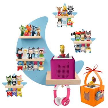 Imagem de Prateleira e estojo de transporte para TonieBox e Tonie (bolsa, lua e 3 estrelas), Tonies Figures Tonies Storage, prateleiras flutuantes magnéticas de madeira compatíveis com o personagem Tonie Box