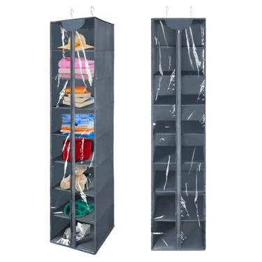 Imagem de coastal rose Organizador de armário de pendurar de PVC transparente de 8 camadas com zíper, organizador de suéter para armário com capa, prateleiras de armazenamento para pendurar no armário,