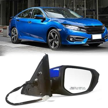 Imagem de Lqito Espelho lateral do passageiro serve para Honda Civic Sedan/Coupe/Hatchback Lx/Ex/Sport 2016-2021 com aquecimento elétrico e combinação de câmera com pérola metálica azul egeu 76208-TBC-A02ZA HO1321284 (11 pinos)