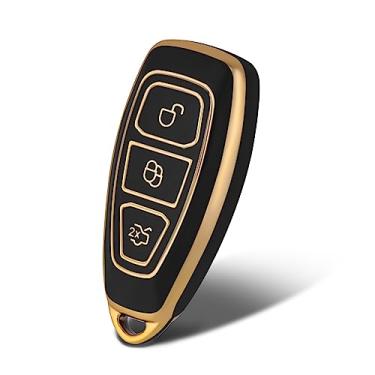 Imagem de WORCAS Capa protetora de TPU Smart Key Fob compatível com Ford Mondeo Focus 3 MK3 ST Kuga Fiesta Escape Ecosport Titanium, acessórios de controle remoto de entrada sem chave de 3 botões (preto)