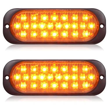 Imagem de AT-HAIHAN Pacote com 2 carcaças de alumínio 24 luzes traseiras de freio de freio de LED âmbar para montagem em superfície à prova d'água compatível com DOT para caminhão, trator, Jeep RV