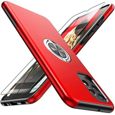Imagem de Yamink Capa para Moto G Stylus 5G com protetor de tela (vidro temperado), capa protetora híbrida 2 em 1, fina, resistente, com anel magnético invisível para Moto G Stylus 5G, vermelha