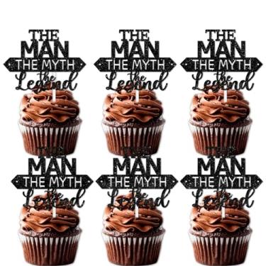 Imagem de Black Glitter Cupcake Topper The Man The Myth The Legend Theme Decor Supplies Male Daddy Father's Day Happy Birthday Party Decorations set 18pcs