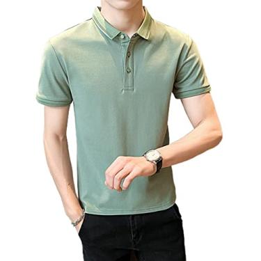 Imagem de Polos masculinos 70% algodão cor sólida tênis camiseta slim-fit umidade wicking estiramento seco verão moda(Color:Green,Size:M)