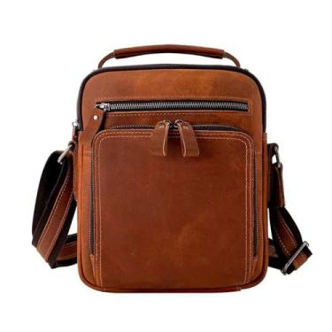 Imagem de Bolsa mensageiro masculina de couro legítimo, bolsa tiracolo para trabalho, negócios, bolsa de ombro para viagens, caminhadas, b