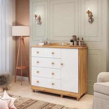 Imagem de Cômoda de Bebê 120,30cm 1 Porta e 4 Gavetas 100% MDF Maya Clássico Espresso Móveis Bran...