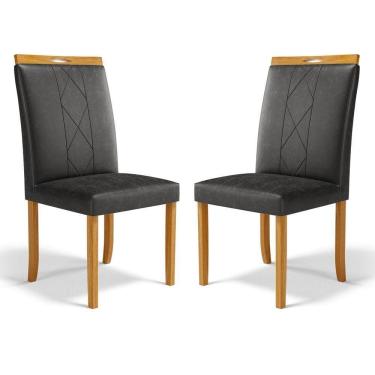 Imagem de Kit Com 2 Cadeiras Ana Madeira Maciça Estofadas Para Mesa De Jantar Courino Preto 503