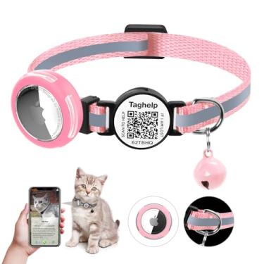 Imagem de Coleira impermeável para gatos com suporte AirTag e etiqueta QR ID inteligente - coleira refletiva de segurança para gatos, gatinhos, filhotes - compatível com Apple AirTag, rastreamento GPS para