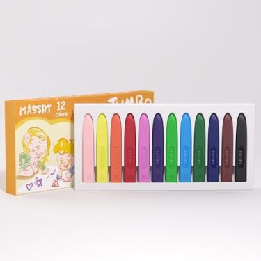 Imagem de Giz de cera MASSRT triangular jumbo infantil, 12 unidades, giz de cera inquebrável, lavável de fácil aderência, presentes de colorir seguros para bebês e crianças