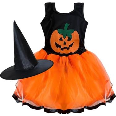 Imagem de Fantasia Infantil Bruxa Bruxinha Criança Halloween Balé Vestido Roupa Menina (Laranja, G (veste 7 a 8 anos))